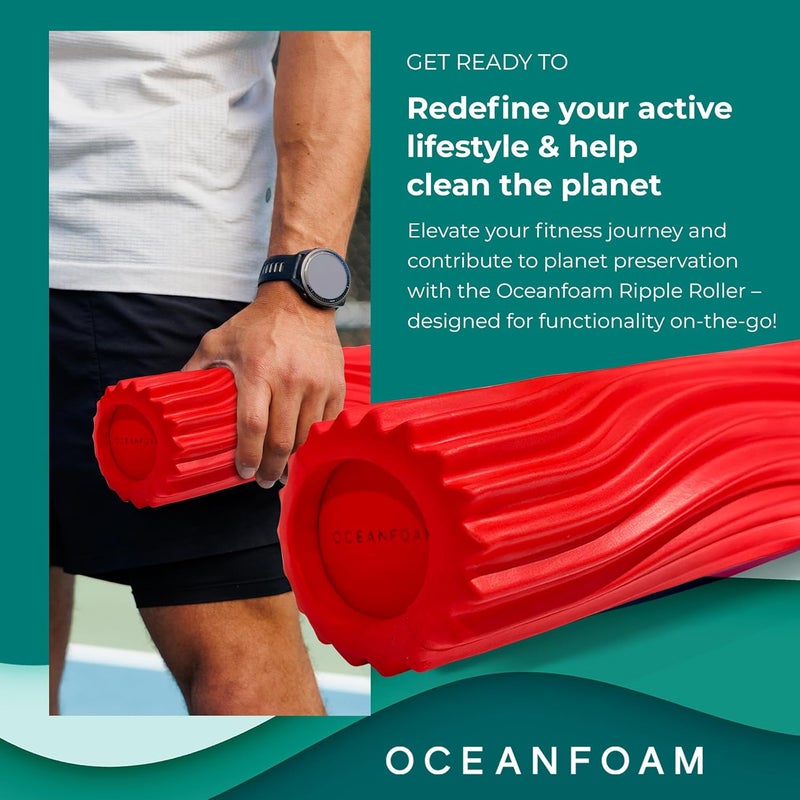 Oceanfoam Ripple Travel Foam Roller (11" x 3.35") Firm Mini Foam Roller for Physical Therapy, Deep Tissue Massage, Back Pain - High Density, Ergonomic Wave Textured - Yoga, Pilates, Exercise (Red) - Image 2